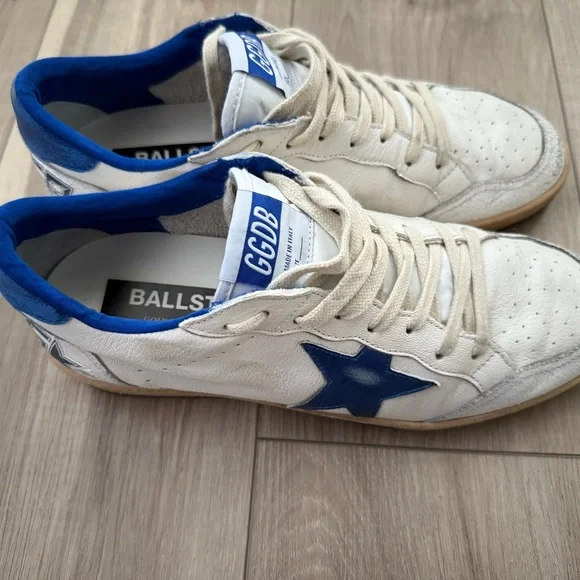 Golden Goose Ball Star Sneakers in White and Blue - Picture 2 of 6